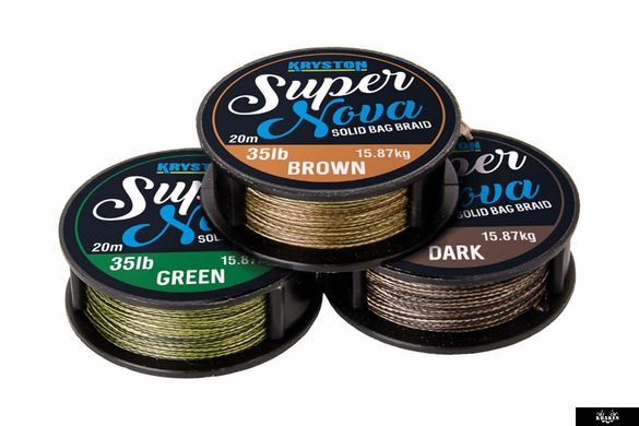 Поводковий матеріал KRYSTON Super Nova Solid Bag Supple Braid 25 lb, 20 м Weed Green, 20m, Зелений, 25lb