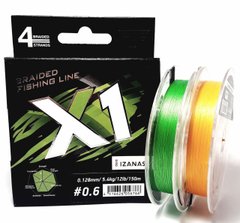 Шнур Favorite X1 PE 4x 150m (l. green) #0.6/0.128mm 12lb/5.4kg, #0.6 0.12mm, 150м., Салатовий