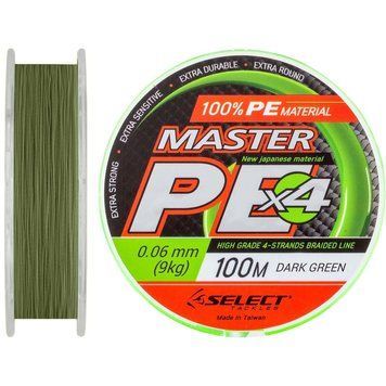 Шнур Select Master PE 100m 0.10mm 13kg темн.зел., 0.10mm, 100м., Темно-Зелений